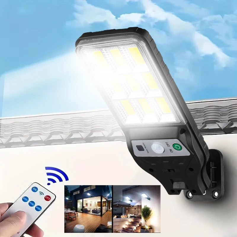 Solar Street Lights Outdoor 90COB LED With Lights Reflector And 3 Lighting Modes, PIR Motion Sensor Floodlight for Garden Patio