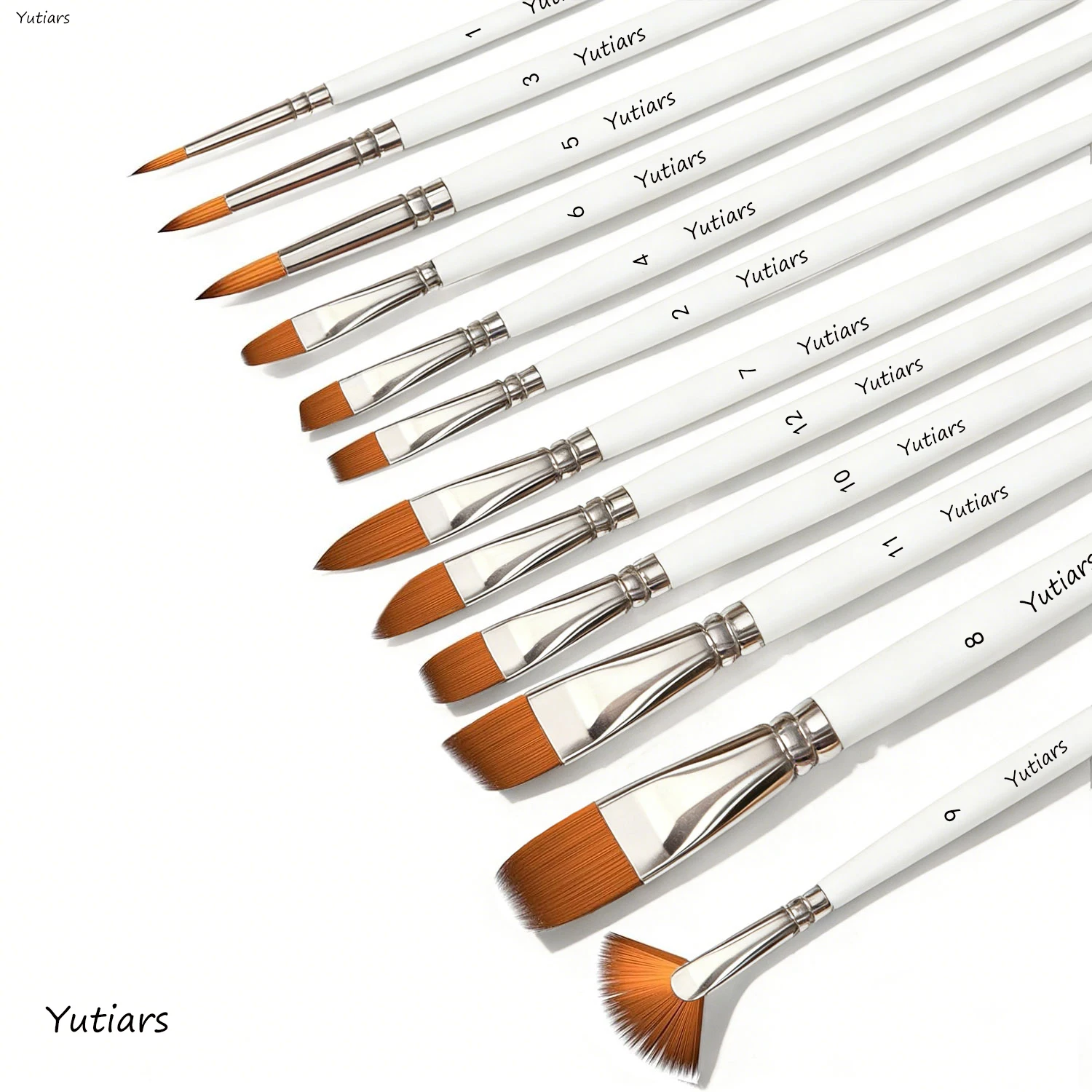 Yutiars 12Pcs 전문 팬 모양의 페인트 브러쉬 흰색 손잡이 나일론 헤어 아티스트 브러쉬 그림 미술 공예 용품 Drawi
