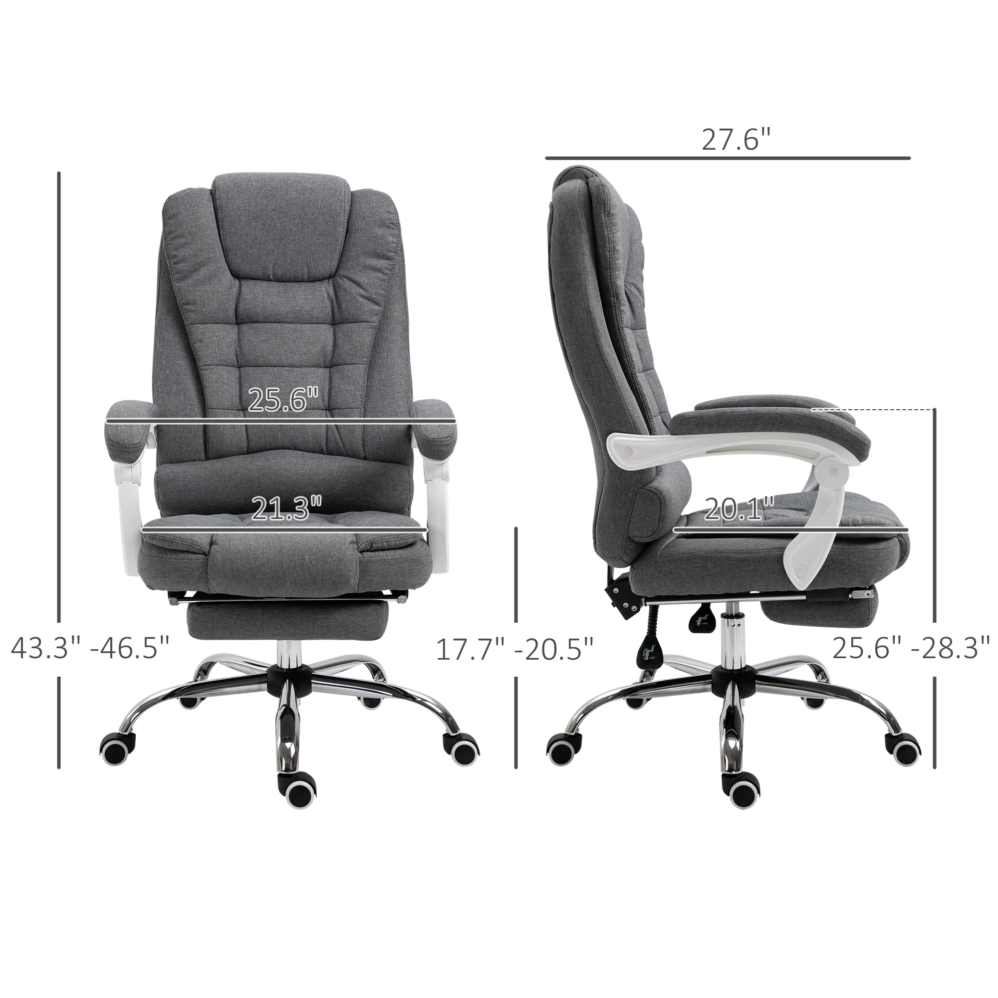 Vinsetto High-Back Executive Office Chair with Footrest, Linen-Fabric Computer Chair with Padded Armrests, Gray 3