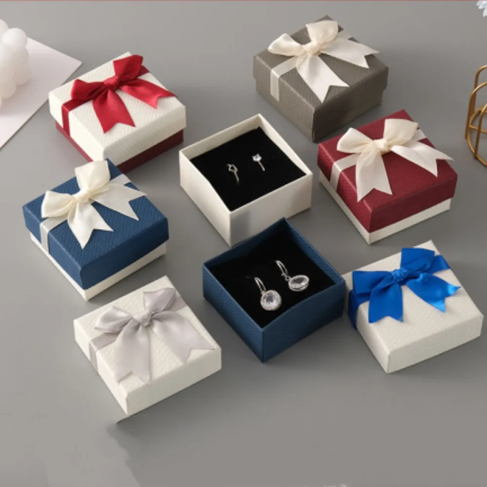 

9*9*4cm Bowknot Jewelry Packaging Box for Earrings Necklace Ring Organizer High-end Gift Box Square Paper Jewelry Box Joyero