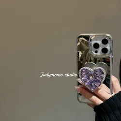 Luxury Diamond Heart Holder Metal Camera Makeup Mirror Case - Pixel 4A 4G (1)