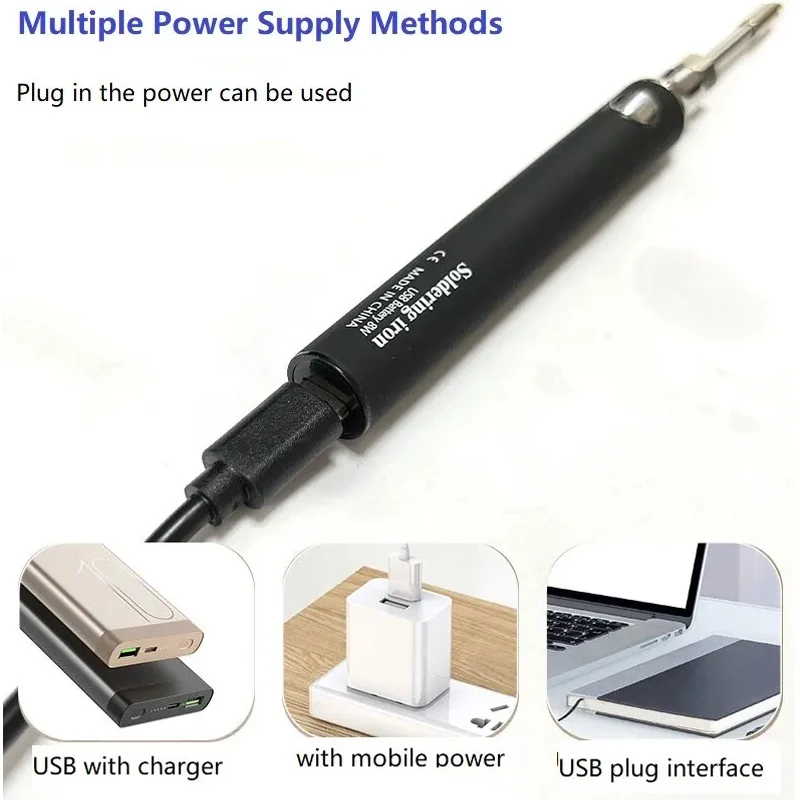 Cordless Soldering Iron Tool Pen Portable USB 5V 8W Electric Powered 3 Tip Kit Rechargeable Temperature Adjustment