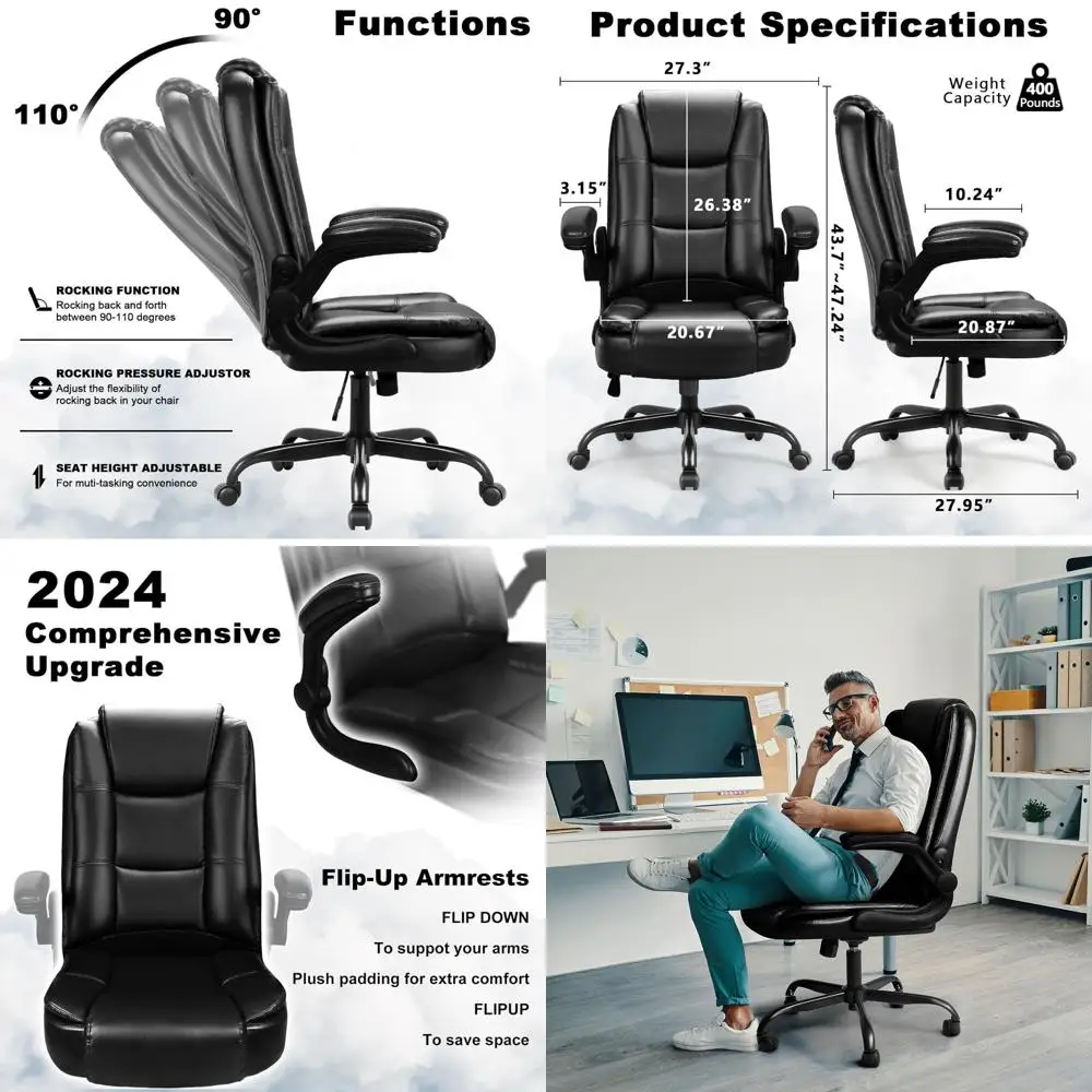 ergonomic high-back office chair with lumbar support and padded adjustable arms for home office use