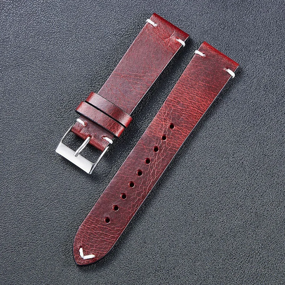Premium Retro Oil Wax Leather Sport Watch Strap - Waterproof Quick Release Calfskin Wristband