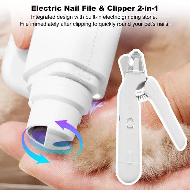 2-in-1 Nail Trimmer with LED Light 200mAh Pet Claw Clippers USB Charging W/ Splash Guard for Cats Small Medium and Large Dog 3