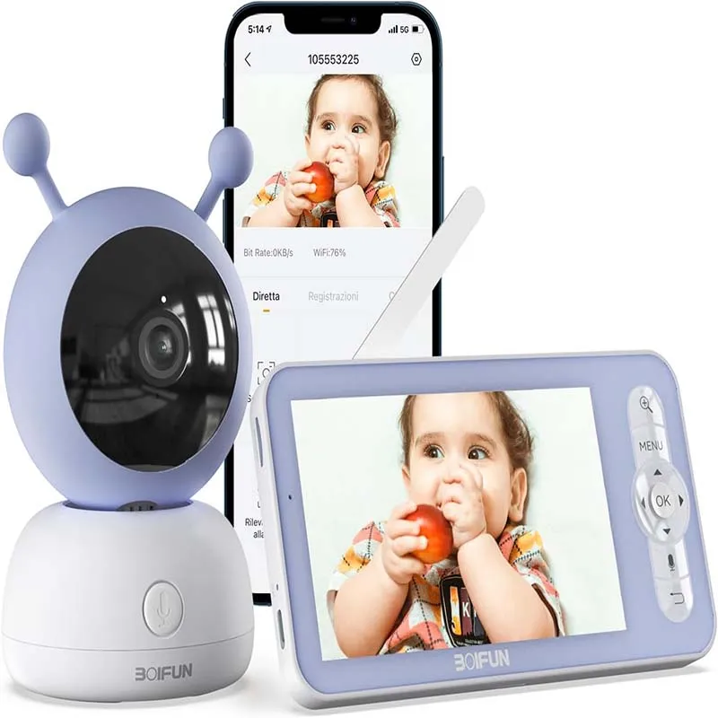 Wireless Baby Monitor BOIFUN 5" Camera with Phone App 360&deg; Rotation 1080P Motion Monitoring