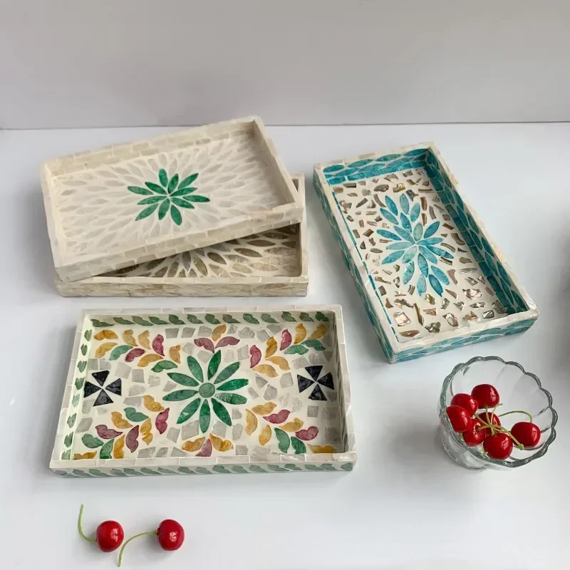 Rectangular Shell Tray Oval Colored Shell Storage Plate Living Room Cake Cafe Restaurant Storage Decorations Jewelry Organizer storage tray wooden serving tray kitchen tray bamboo organizer tray jewelry storage tray