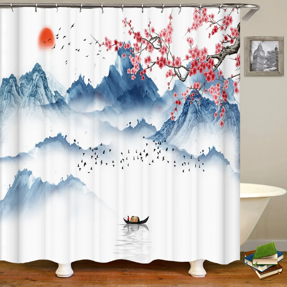 

3d Shower Curtain Japanese style landscape Waterproof Bathroom Curtain With Hooks Home Decoration Washable Polyester Bath Screen