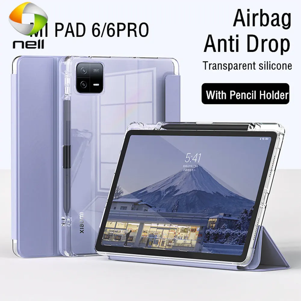 

Чехол для Xiaomi Mi Pad 6 Pro, прозрачный держатель для карандашей тройного сложения, умный чехол для Funda, Xiaomi Pad 6, чехол для Mi Pad 6 Pro 2023