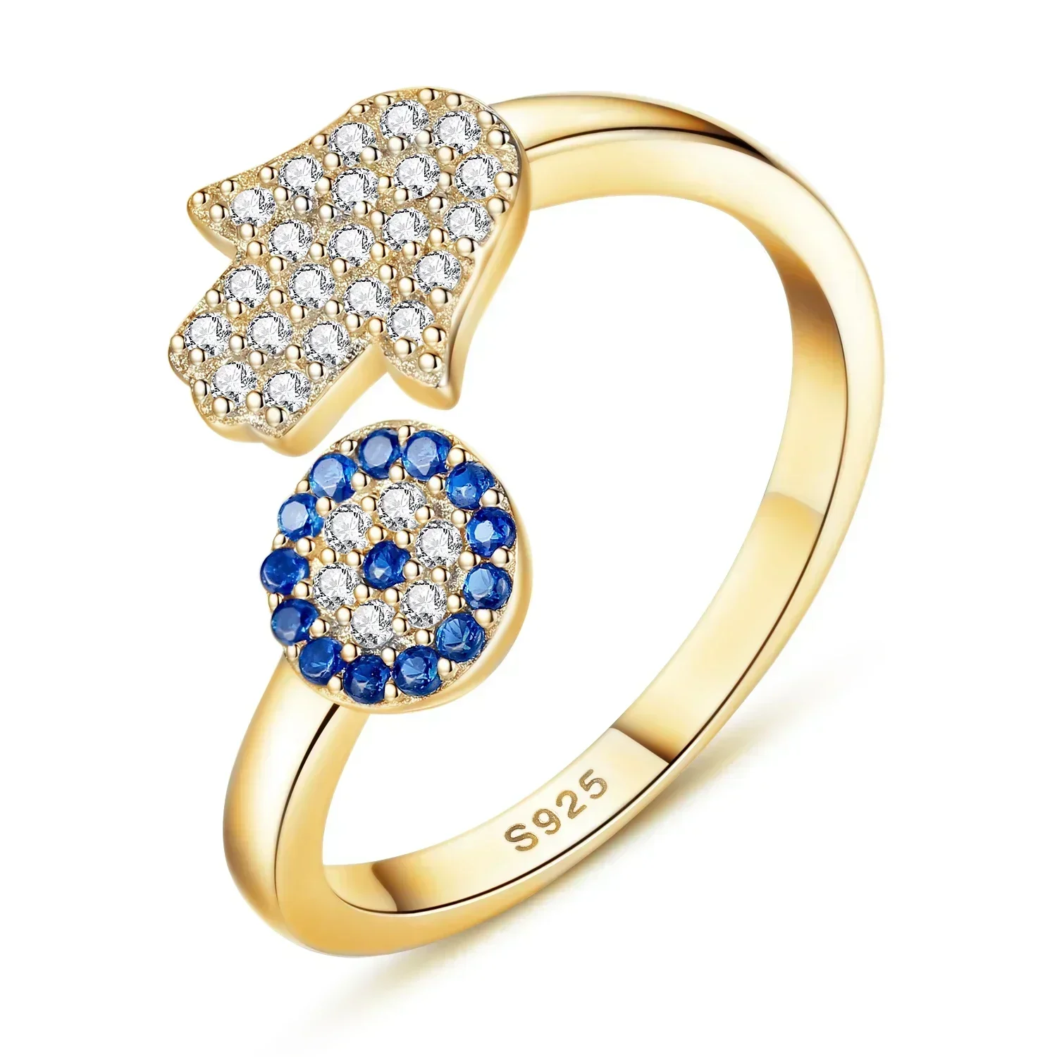 Silver Rings Silver Ring Wedding Rings KALETINE 925 Sterling Silver Evil Eye Blue Eye Hamsa Hand Fatima Hand Adjustable Female Rings Open Size Ring Wedding Jewelry