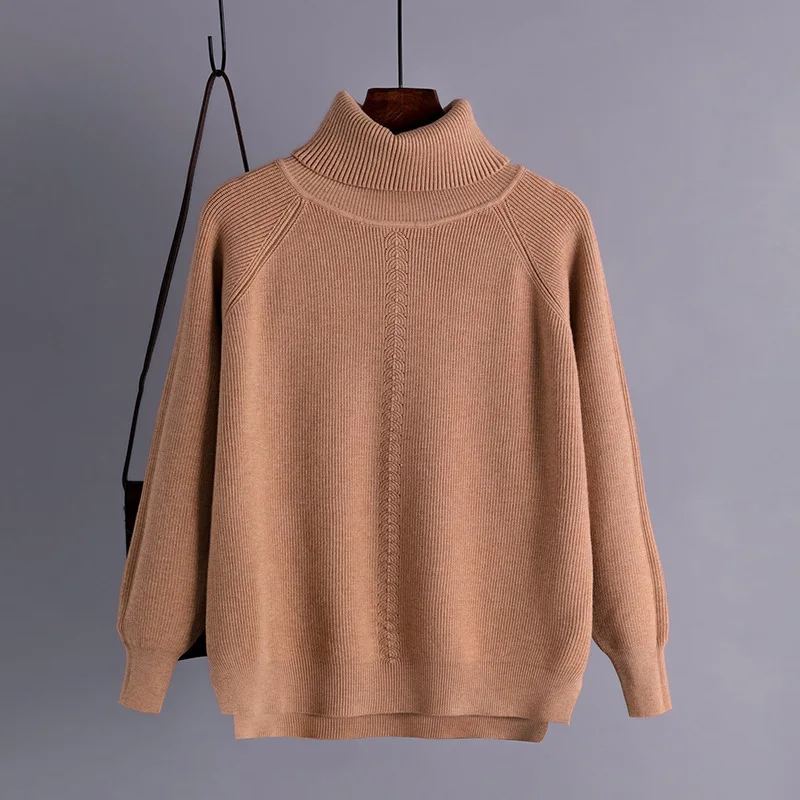 

Turtleneck Fashion Women White Pullovers Sweater Full Sleeves Winter Loose Casual Lady Jumpers Tops Clothes