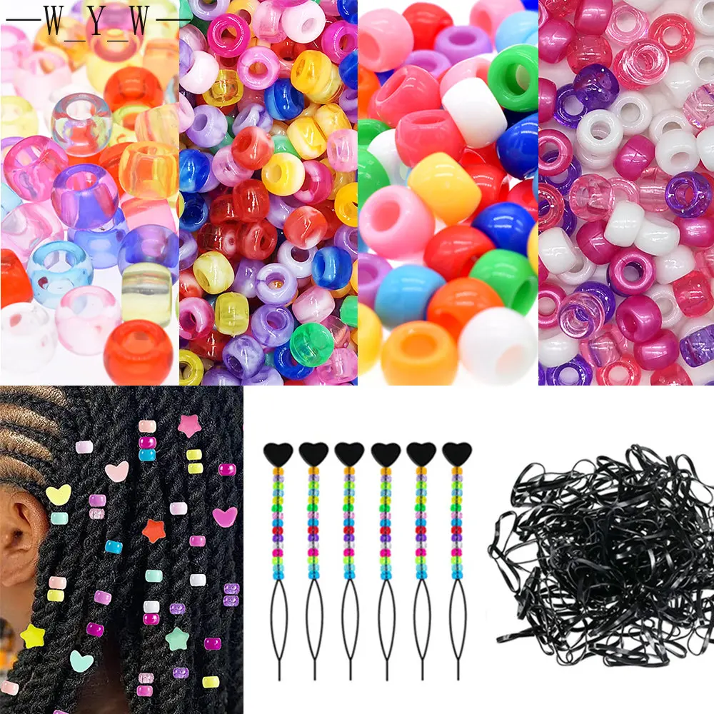 401Pcs/Bag Hair Beads Beading Kits for Kids Hair Acrylic Rainbow Beads