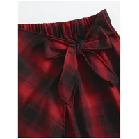 Plus Size Elastic Waist Summer Spring Casual Bandage Plaid Skirt Women Bow Front Vintage Checked Mini Skirt Plus Size Bottoms - Image 4