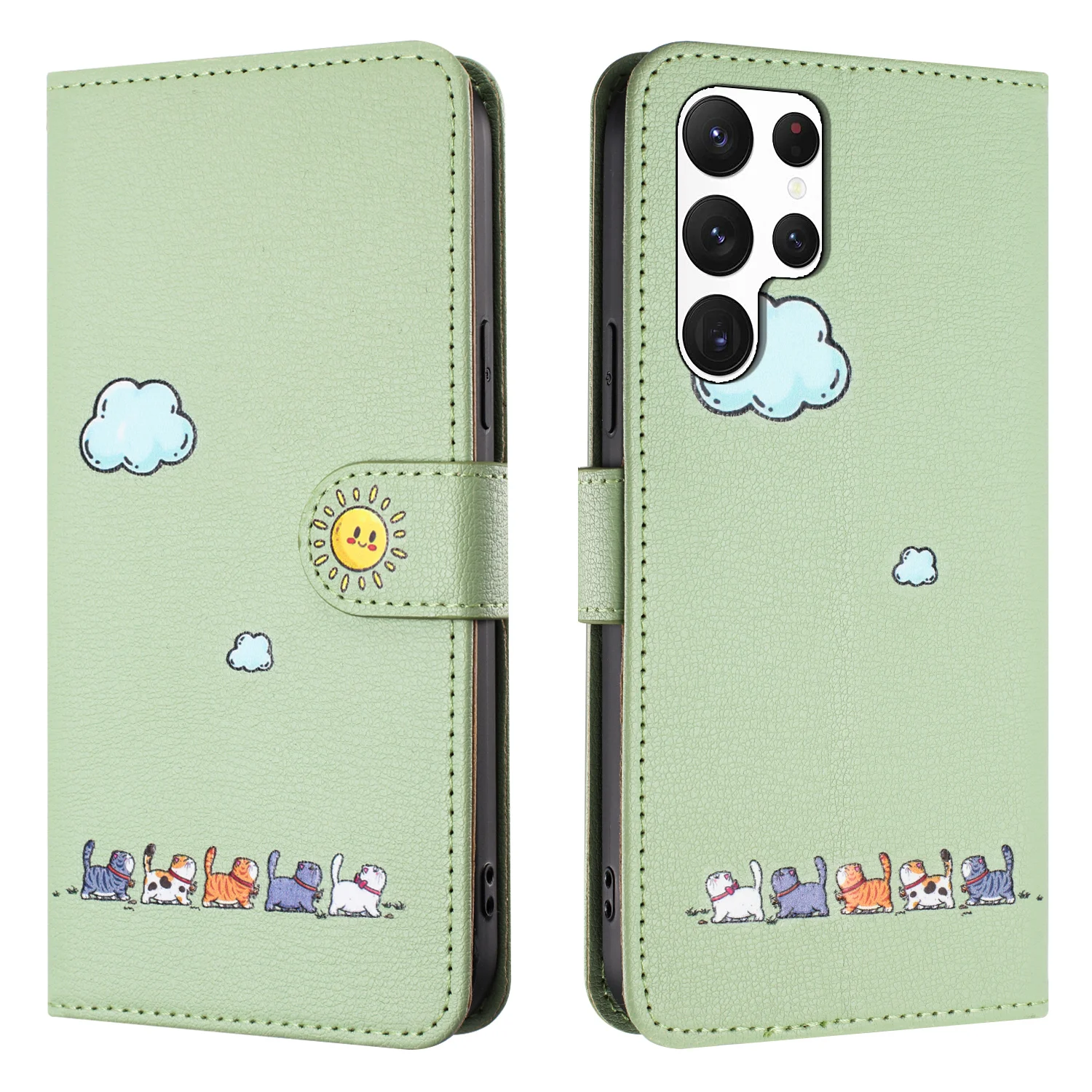 Elegant Leather Cat Phone Wallet Case with Card Holder – Cute Flip Cover