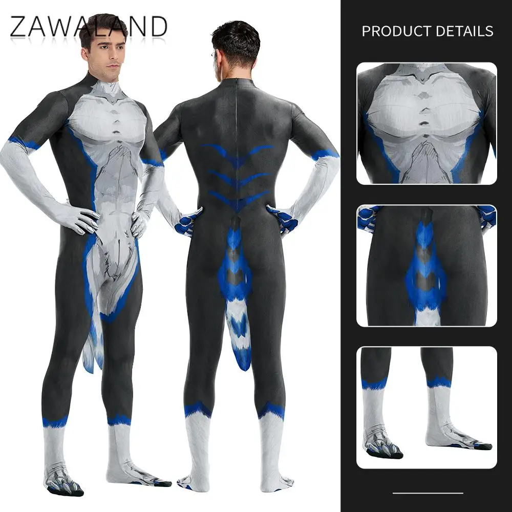 Cosplay Costume Zawaland Wolf Petsuit Men Animal Cosplay Costume Fancy Carnival Zentai Bodysuit with Tail Crotch Zipper Jumpsuit Holiday Clothes cosplay costume