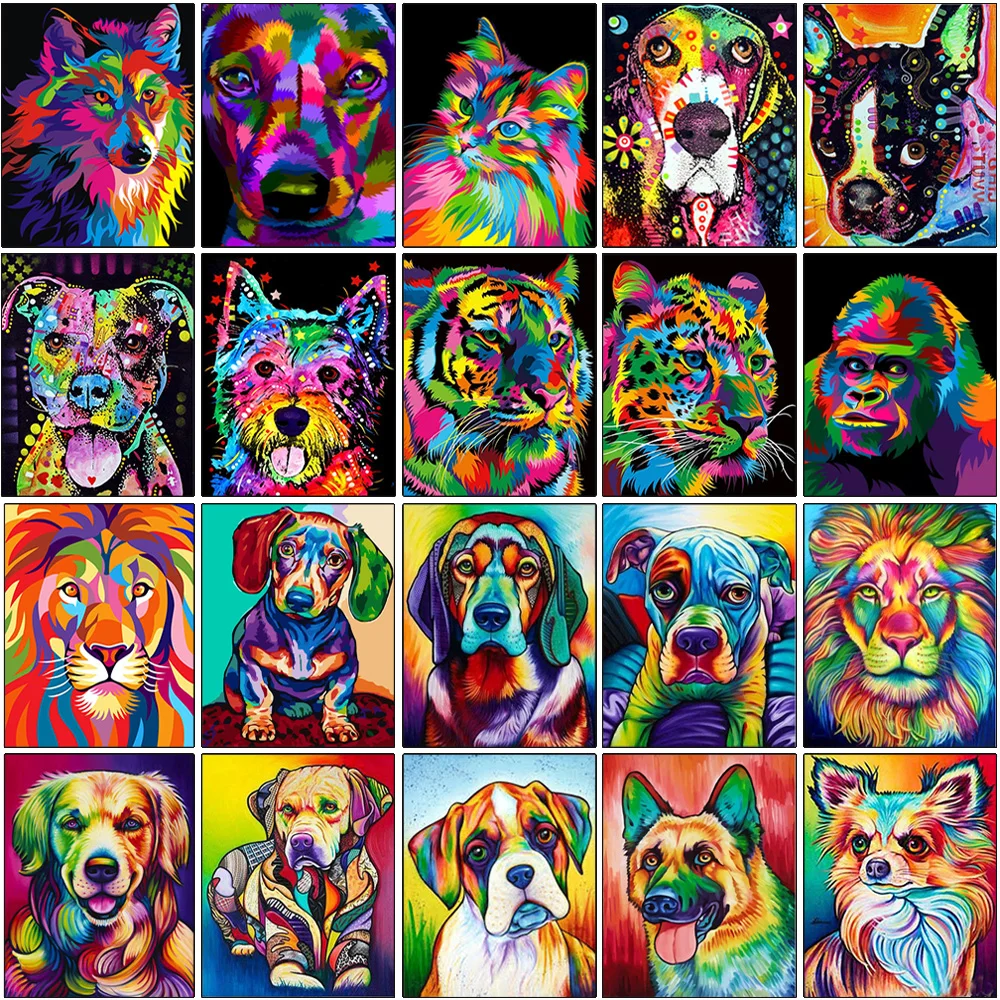 5D DIY Diamond Painting Lion Tiger Cat Dog Cross Stitch Kit AB Diamond Round Animal Mosaic Art Rhinestone Home Decoration