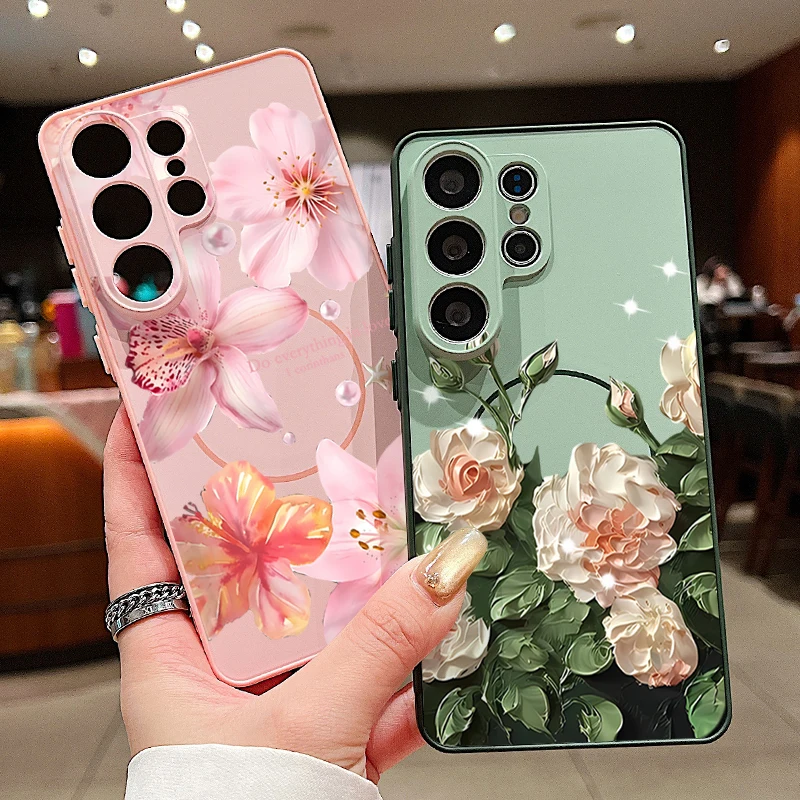 Pink Flower Pattern Magnetic Phone Case - Stylish Protective Hard Cover