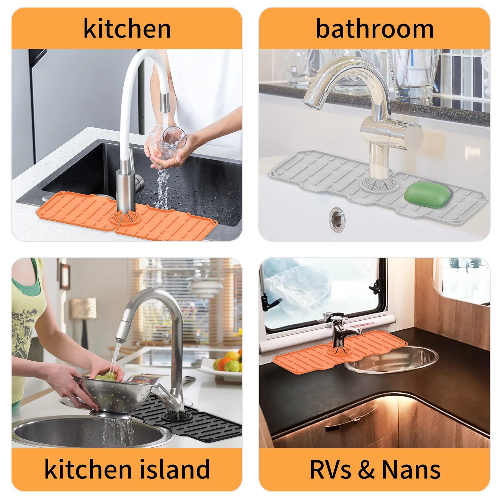 1/2PCS Kitchen Silicone Faucet Absorbent Mat Sink Splash Guard Faucet Drain  Pad Sink Countertop Protector for Bathroom Kitchen Gadgets