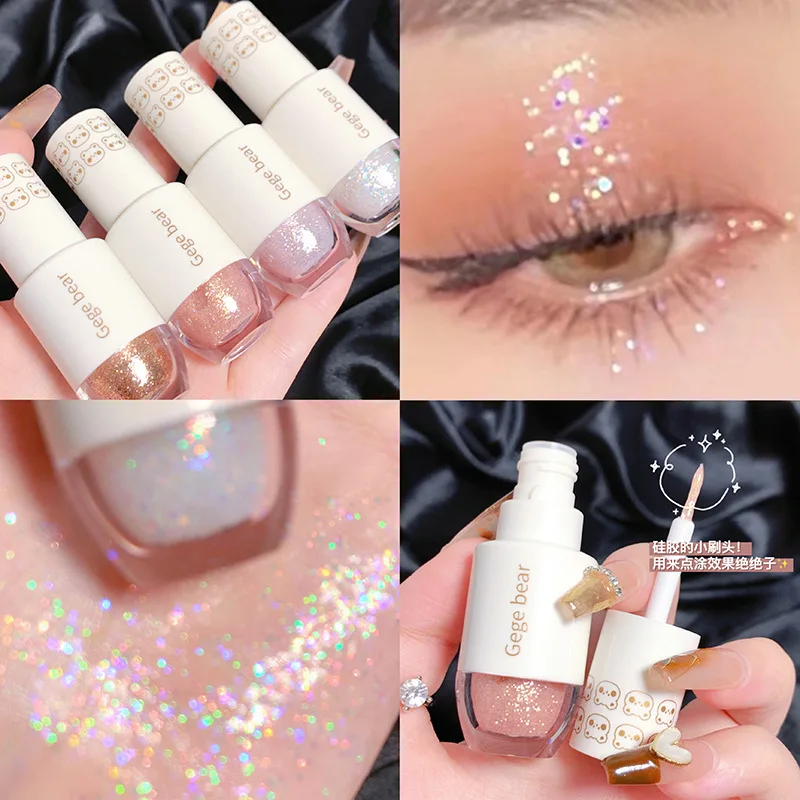 Holographic Glitter Makeup Glitter Gel Makeup Glitter Makeup Bright Shine Liquid Eye Shadow Glitter Highlighter Waterproof Pearlescent Sequins Lying Silkworm Fine Korean Cosmetic Makeup