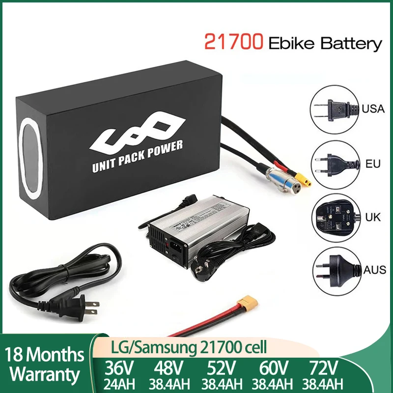 

21700 L-G Sam-ung Ebike Battery Pack 72V 38.4AH 60V 52V 48V 36V 24AH for Electric Bicycle Escooter 1000W 1500W 2000W 2500W 3000W