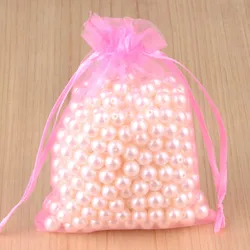 Vibrant Multi-Colored Organza Jewelry Gift Bags Set - 100pcs Drawstring Pouches for Wedding and Special Occasions (15 Dark pink)
