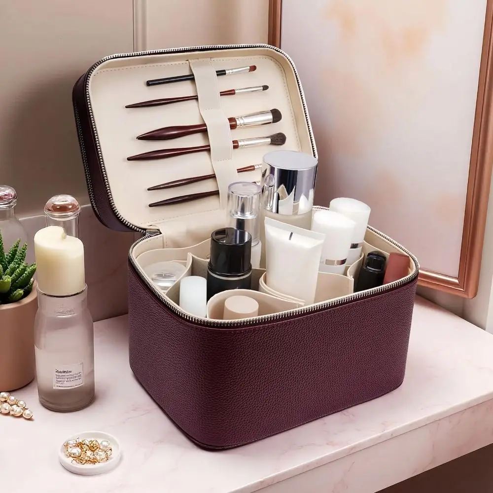 Storage Solution PU Material Cosmetic Bag Large Capacity Waterproof Toiletry Storage Aesthetic Pattern Travel Bag Travel 5
