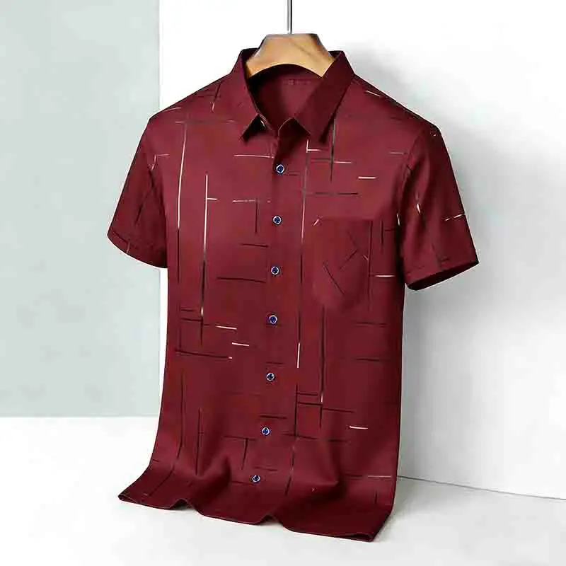 2026 High-Quality Men's Casual Fashion Shirt Short Sleeve Button-Down with Geometric Pattern