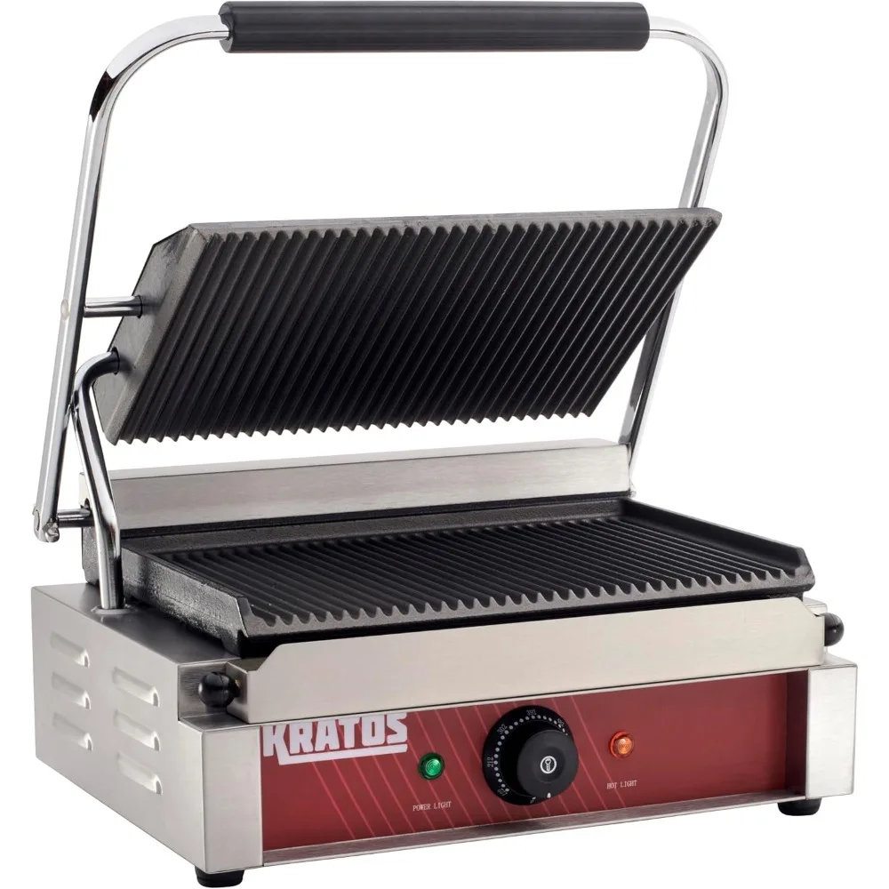Commercial Electric Panini Sandwich Grill with Grooved Plates, 14" x 9" Cooking Surface, Commercial Countertop Panini Press,120V