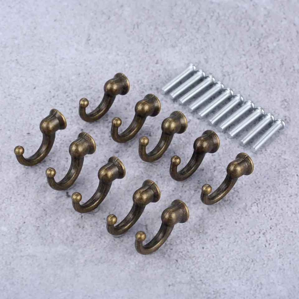 4 Ganci Appendini Vintage In Ottone Anticato, Da Parete, In Alluminio Robusto, Per Bagno, Ingresso, Cucina, Dimensioni 12x8x5.3 Cm