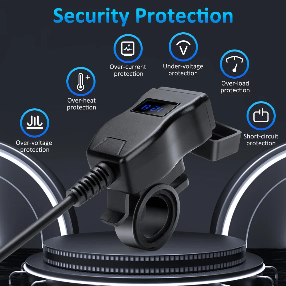 Anchtek Waterproof Motorcycle Charger Adapter with USB PD Quick Charge 3.0 and Switch