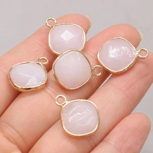 

2021Hot Sale Natural Stone Rose Quartz Irregular Round Gold-plated Faceted Pendant DIY Necklace Earrings for Jewelry Making Gift
