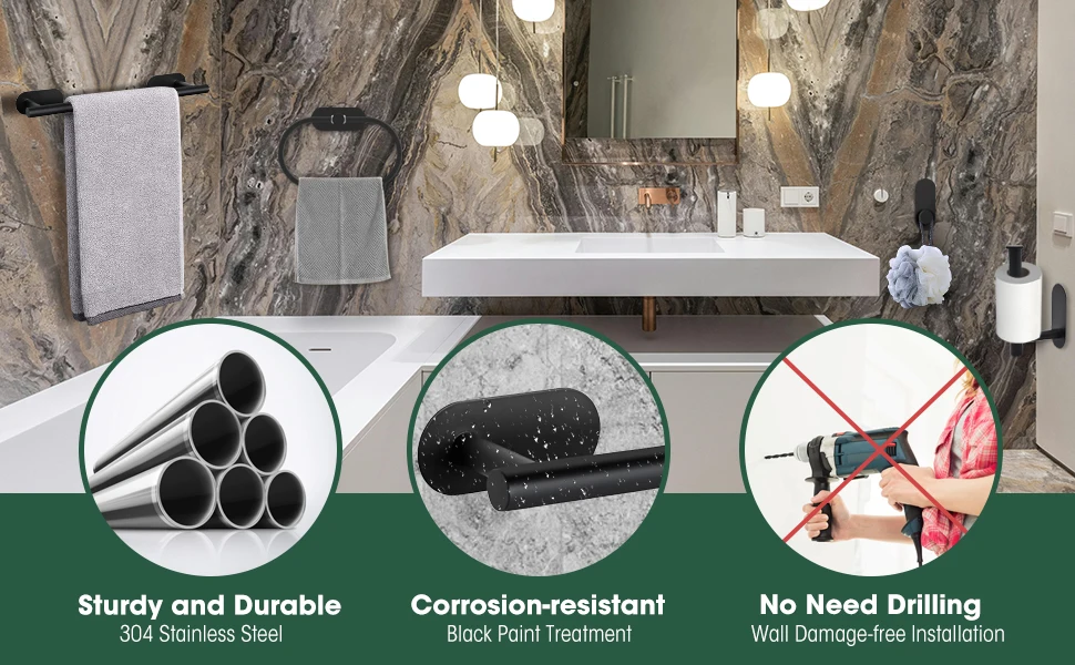 Description Picture 2 of itemBathroom Towel Bar  Set 5 Pieces Brushed Nickel Modern  Bathroom Hardware Set Stainless Steel Wall Mounted