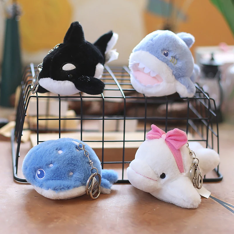 

1PC Cute Cartoon Shark Dolphin Keychain Pendant Doll Stuffed Plush Toy Kids Gift Cartoon Small Mini Marine Animal Keyring Toys