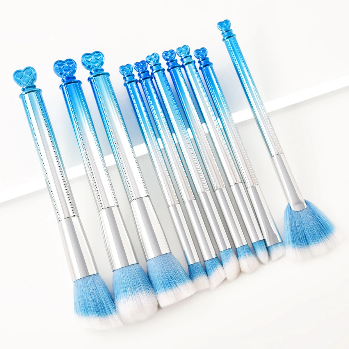 

10 Pcs Gradient Blue Handle Custom Makeup Brush Set Tool Professional Foundation Blush Eyeshadow Brush SetS