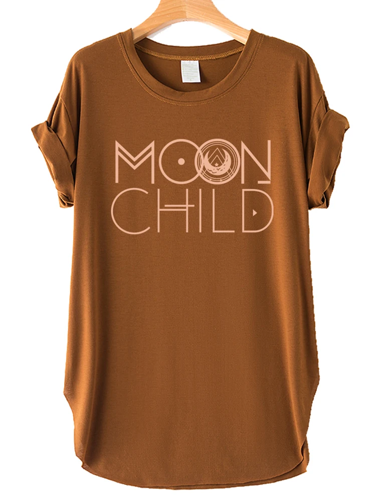 2022 New Summer Side Slit Loose Plus Size Women T Shirt Moon Child Print Drop-shoulder Vintage T Shirt Female Short Sleeve Tops palm angels t shirt