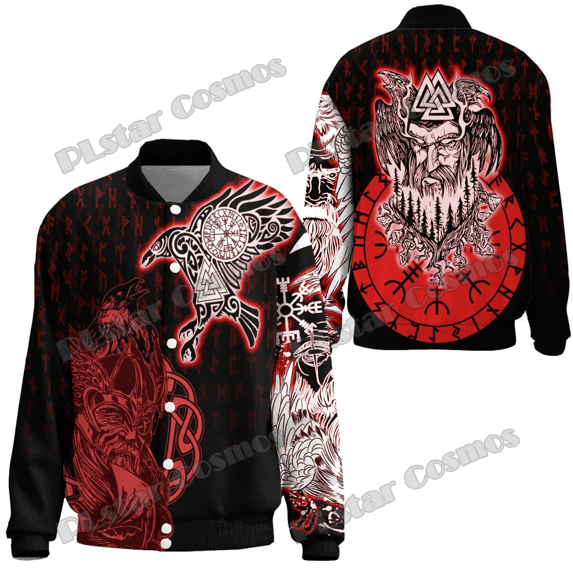 Odin Hugin and Munin Vegvisir Tattoo 3D Printed Fashion Men's Baseball Varsity Jacket Unisex Casual Winter Baseball Jacket FX37