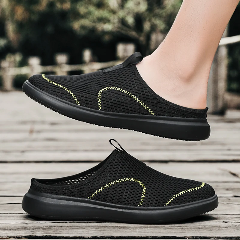 

Fashion Men Slippers Summer Indoor Home Slides Male Non-slip Mesh Lazy Shoes Outdoor Beach Sandals Flip Flops Men Shoes 39-48