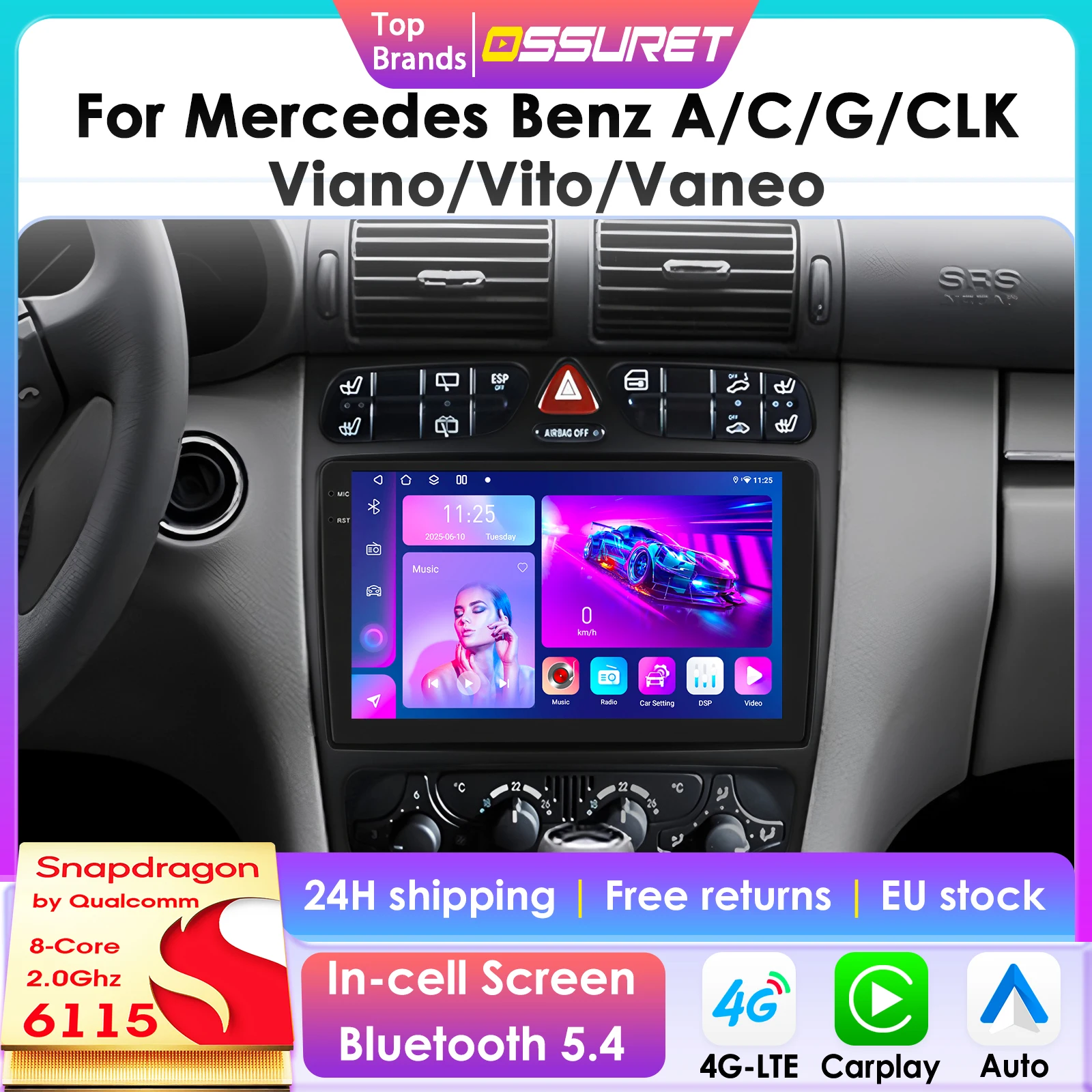 W168 Android 360Camera Carplay Android 13 Car Radio For Mercedes Benz C Class CLK ...