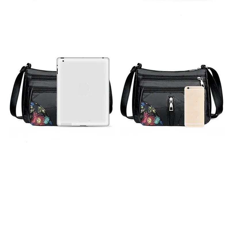Women Leather Messenger Shoulder Handbags Multi-pocket Crossbody Bag