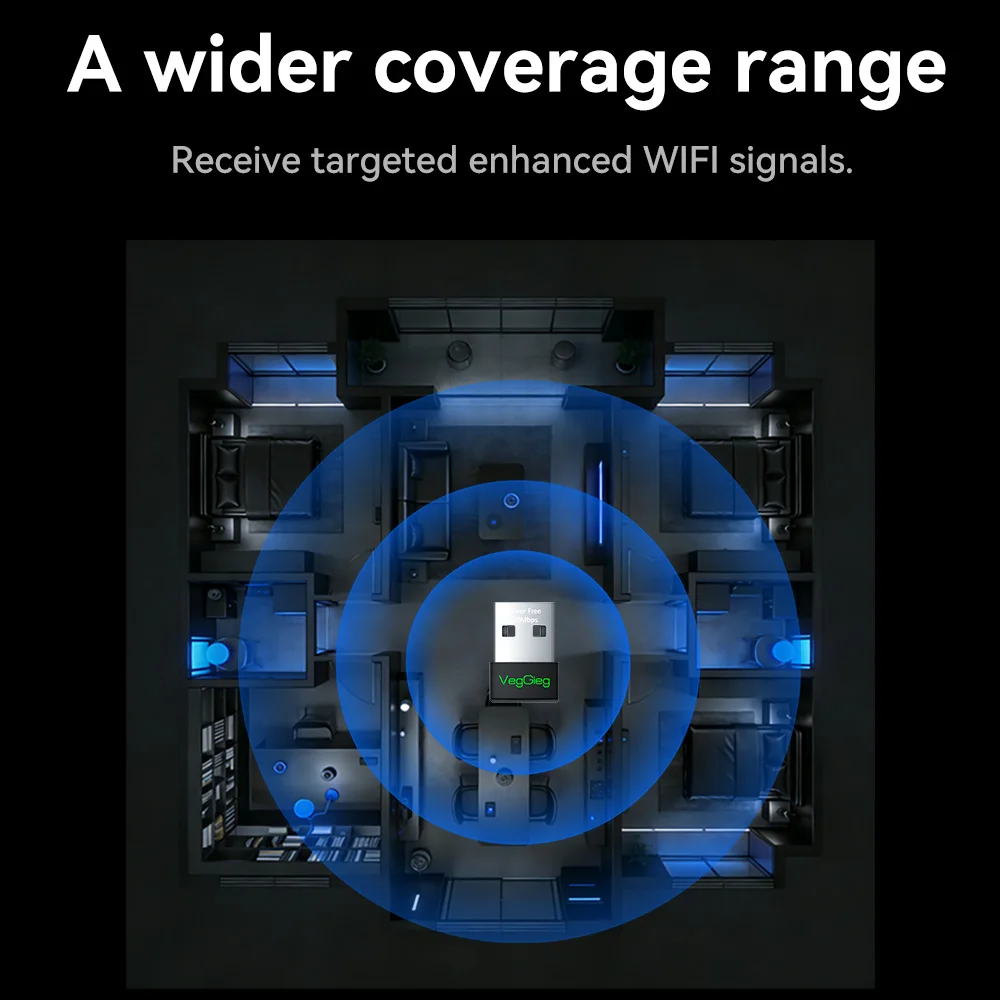 VegGieg 150Mbps 미니 USB WiFi 어댑터 드라이버리스 2.4GHz 무선 네트워크 카드(PC 노트북용) - 네트워크 어댑터