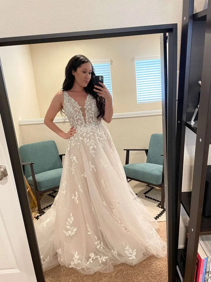 Beautiful Blush Pink A Line Half Sleeves Backless Floor Length Wedding Dresses, PW284