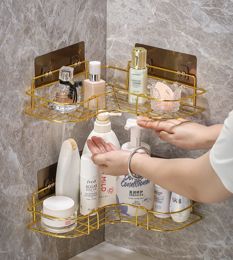 Estantes Rinconera Ducha De Pared Latón Estantería Baño Esquina Con Taladro Metalico Baño Repisas Acesorios Organizador Para Showergem Champú Moderno Cesta Bandeja 2 Capas Con Gancho, Antique Bronze