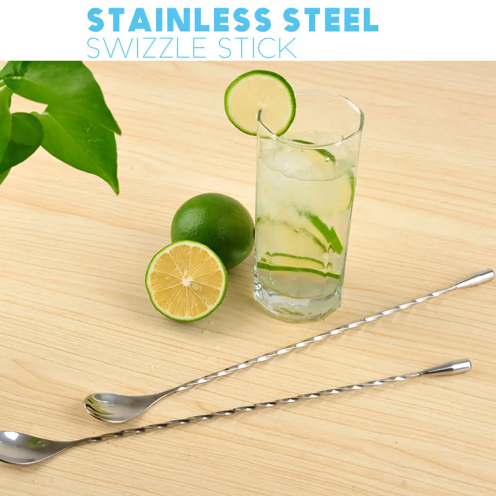 

stainless steel stick fork spoon cocktail spoon spiral kitchen utensils double stick stir stick cocktail bar bar utensils