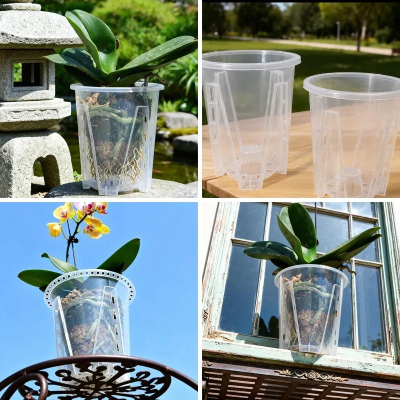 S/M/L/XL Transparenter PP-Kunststoff Wurzelkontroll-Blumentopf mit Luftlöchern für Orchideen Verbesserte Drainage Gartentopf für Haus und Garten – Detail 11
