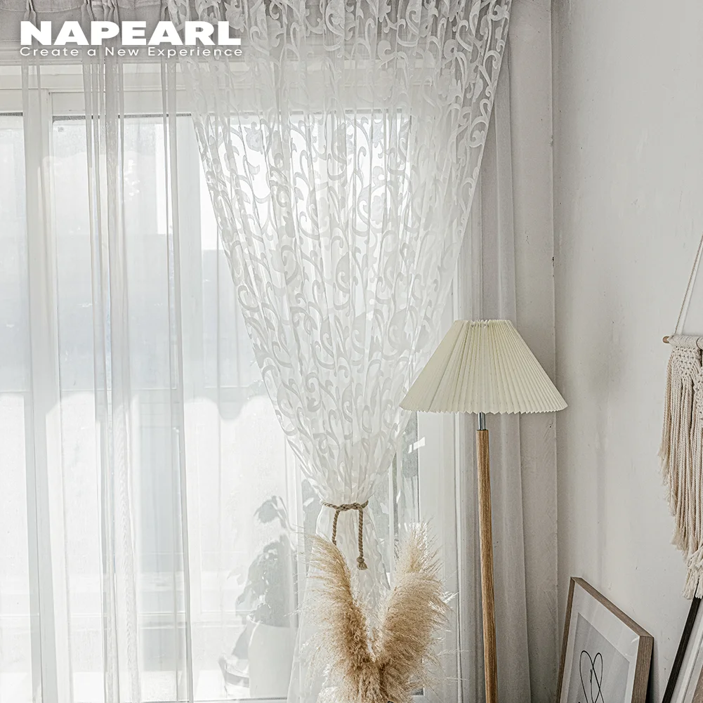 NAPEARL European Style Striped Jacquard Design Ready Made Sheer Curtains Drapes Simple Modern Tulle Organza Living Room Window sheer curtains window curtains decor curtains