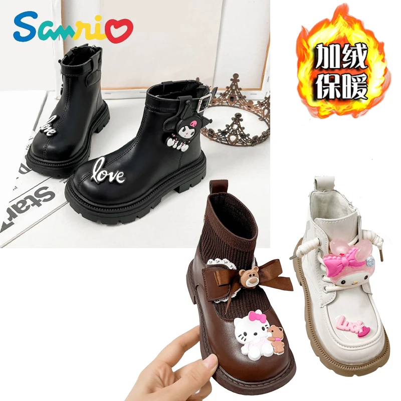 

Anime Kawaii Sanrios My Melody Hellokittys Kuromi Girls Martin Boots Kids Shoes Princess Short Boot British Style Leather Boots