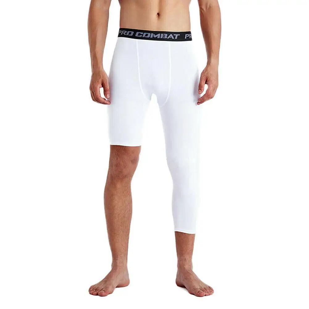 

New Men basketball tights pants compression cropped one leg Leggings Sport Running trousers bottom fitness Training jogging
