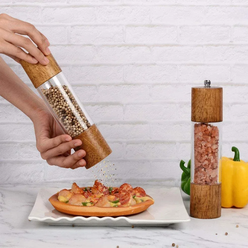 Antique Color Wooden Pepper Mill Manual Salt Spice Grinder with Adjustable Ceramic Core Pepper Grinder Kitchen Helper Accessory
