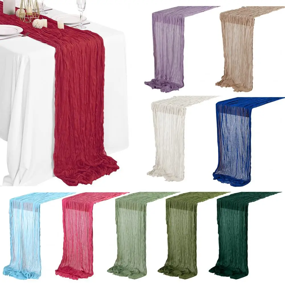 180*90cm Table Runner Rustic Tablecloth Washable Non-Fading Hand-dyed Tablecloth Transparent Cheesecloth Wedding Party Decor