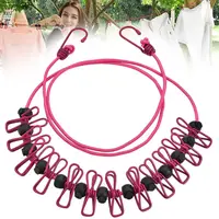 PP Cloth Outdoor Clothesline Iron Wire Adjustable Camping Clothesline Retractable With 12 Clothespins 1